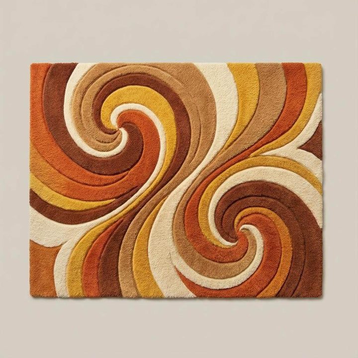 Translation missing: es.Abstract swirl pattern rug with flowing curved lines and layered carving creating depth and movement in a retro inspired design