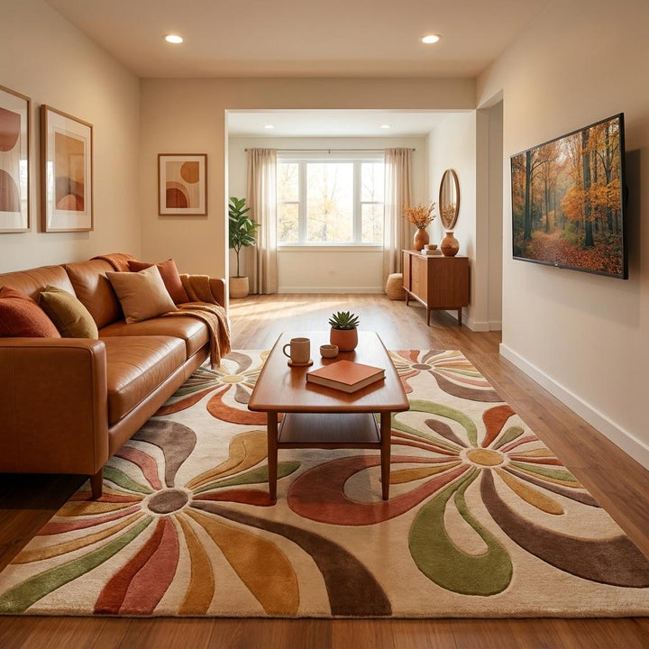 Translation missing: es.Modern floral wool carpet with sculpted organic shapes and soft neutral background for stylish contemporary home décor __etsy:8037353912