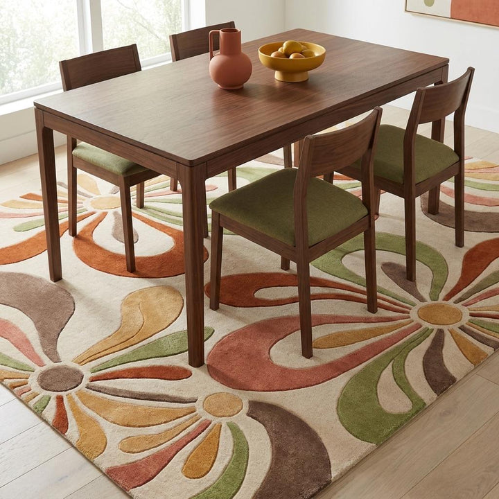 Translation missing: es.Retro Floral Hand Tufted Wool Rug, Handmade Mid Century Modern Area Rug for Living Room Decor __etsy:8037353768