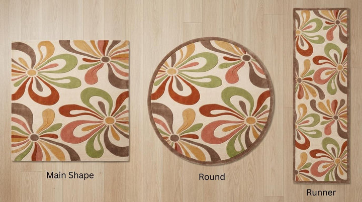 Translation missing: es.Rectangle floral wool rug available in custom runner hallway and round rug sizes featuring oversized retro botanical motifs __etsy:8037353914