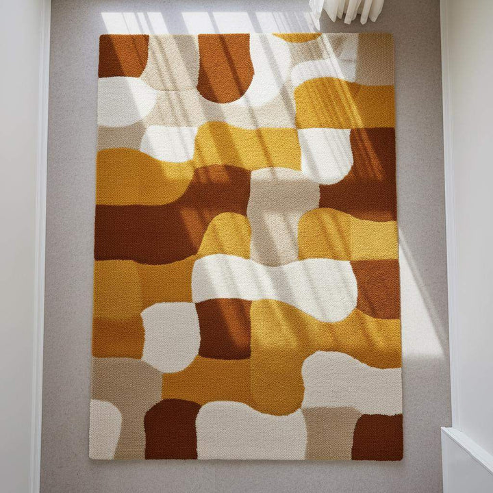 Translation missing: en.Retro Geometric Area Rug: Mustard Yellow, Brown &amp; White Abstract Carpet