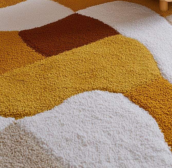 Translation missing: en.Retro Geometric Area Rug: Mustard Yellow, Brown &amp; White Abstract Carpet