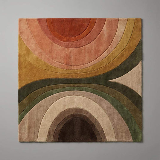 Translation missing: en.Abstract arched pattern rug with layered curved shapes and raised sculpted pile for a modern retro look