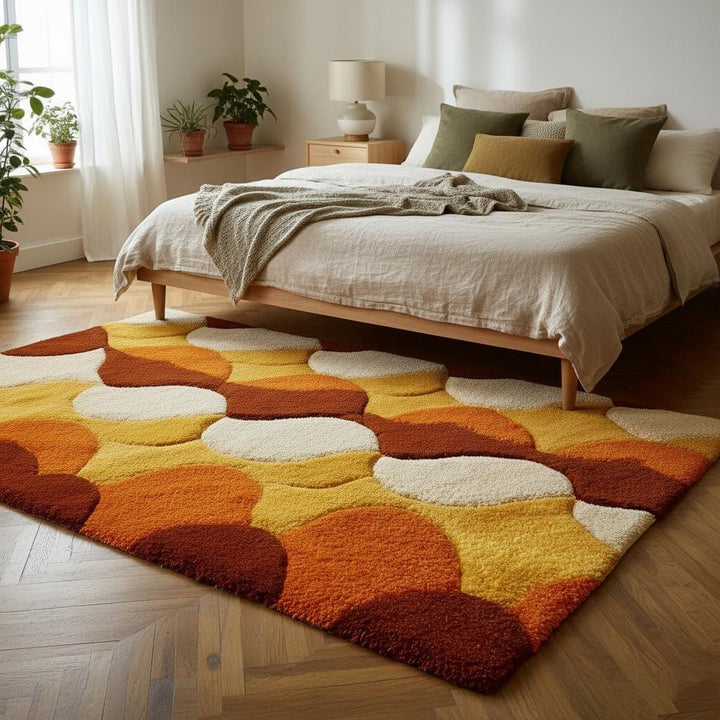 Translation missing: es.Retro shag rug with hand-tufted wool and geometric circles in warm 70s colors