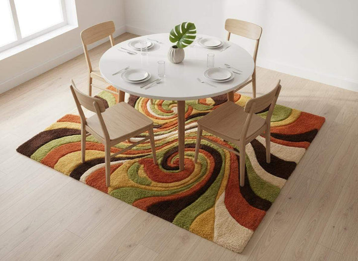 Translation missing: es.Retro Swirl Tufted Area Rug – Mid-Century Psychedelic Abstract Wool Carpet