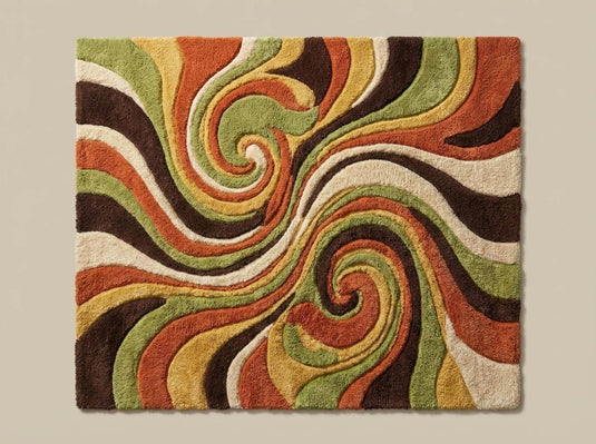 Translation missing: es.Vintage inspired abstract area rug with retro 1970s color palette and sculpted swirl pattern