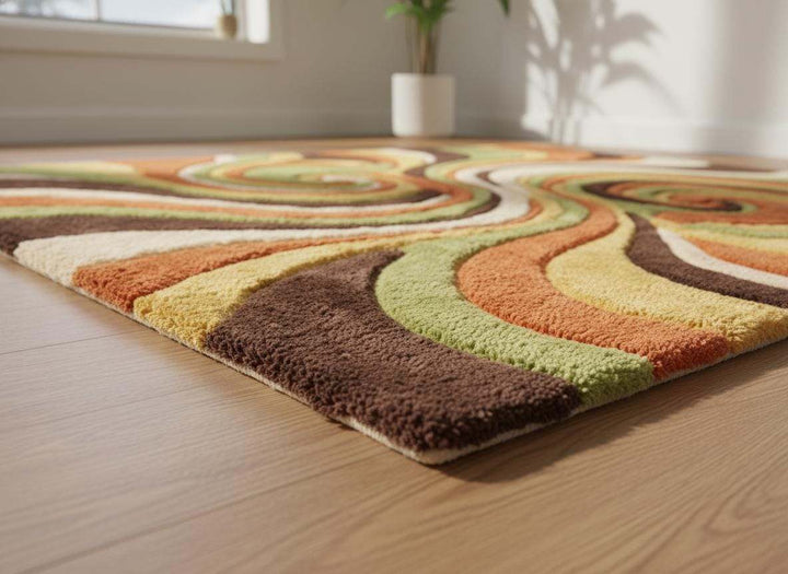 Translation missing: es.Retro Swirl Tufted Area Rug – Mid-Century Psychedelic Abstract Wool Carpet