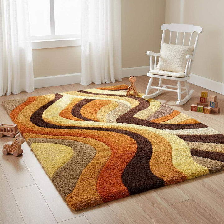 Translation missing: en.Retro Wave Shag Rug: 70s Groovy Brown, Orange, and Yellow