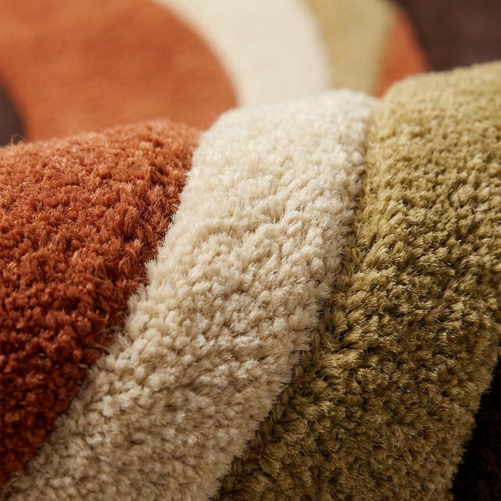 Translation missing: en.Retro 70s Wavy Area Rug | Mid Century Modern Swirl Carpet | Burnt Orange &amp; Brown Tufted Abstract Living Room Decor
