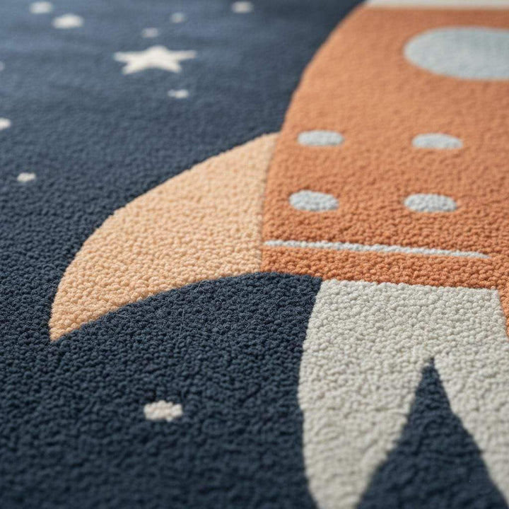 Translation missing: es.Rocket Ship Kids Rug | Space Theme Nursery Carpet | Baby Room Decor | Astronaut Playroom Rug | Handmade Tufted Wool Area Mat | Galaxy Design