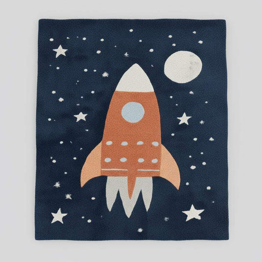 Translation missing: es.Rocket Ship Kids Rug | Space Theme Nursery Carpet | Baby Room Decor | Astronaut Playroom Rug | Handmade Tufted Wool Area Mat | Galaxy Design