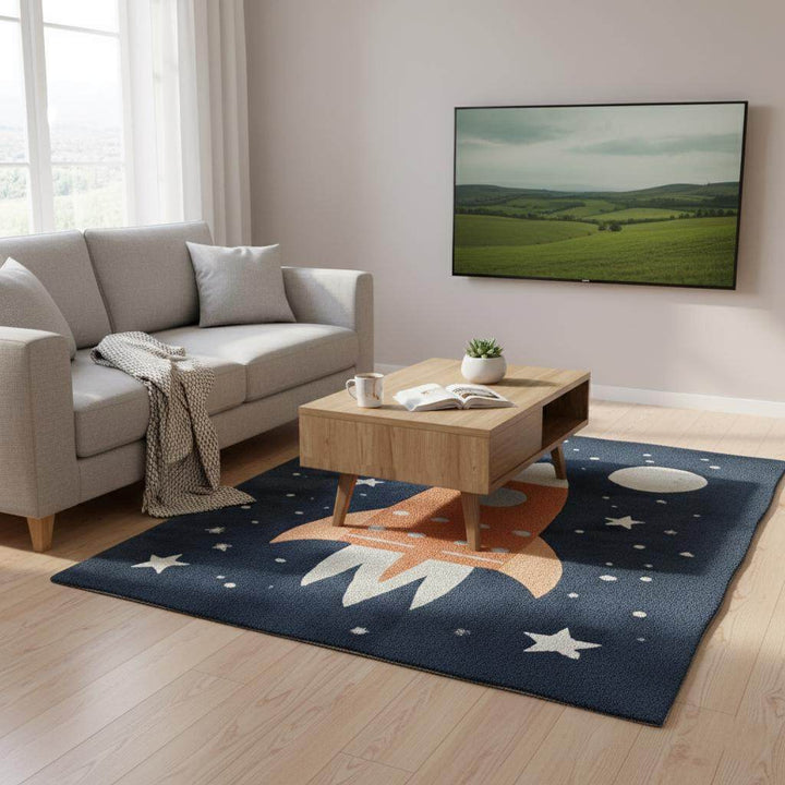 Translation missing: es.Rocket Ship Kids Rug | Space Theme Nursery Carpet | Baby Room Decor | Astronaut Playroom Rug | Handmade Tufted Wool Area Mat | Galaxy Design