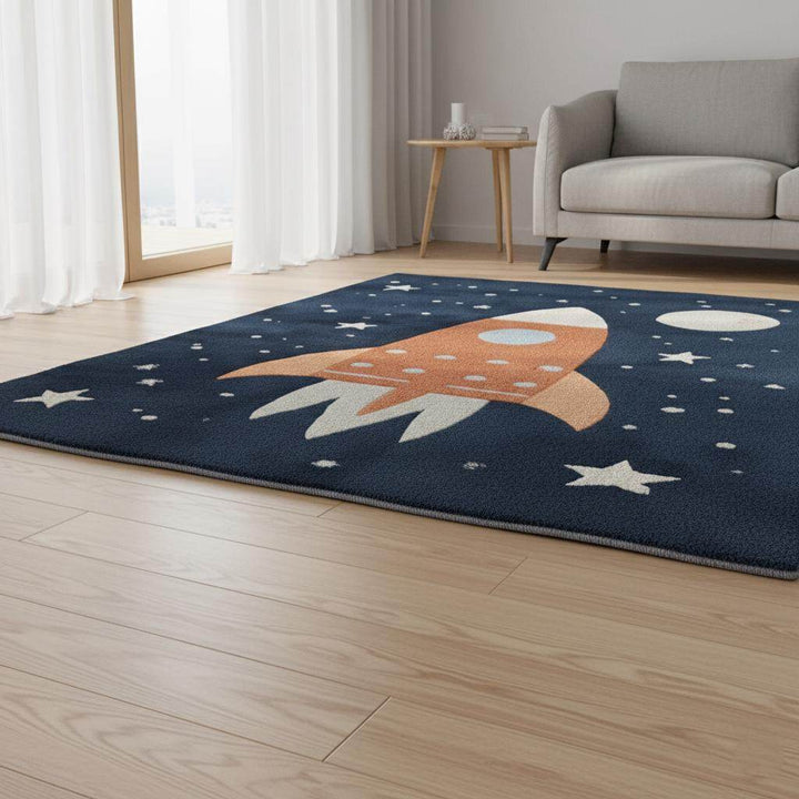 Translation missing: es.Rocket Ship Kids Rug | Space Theme Nursery Carpet | Baby Room Decor | Astronaut Playroom Rug | Handmade Tufted Wool Area Mat | Galaxy Design