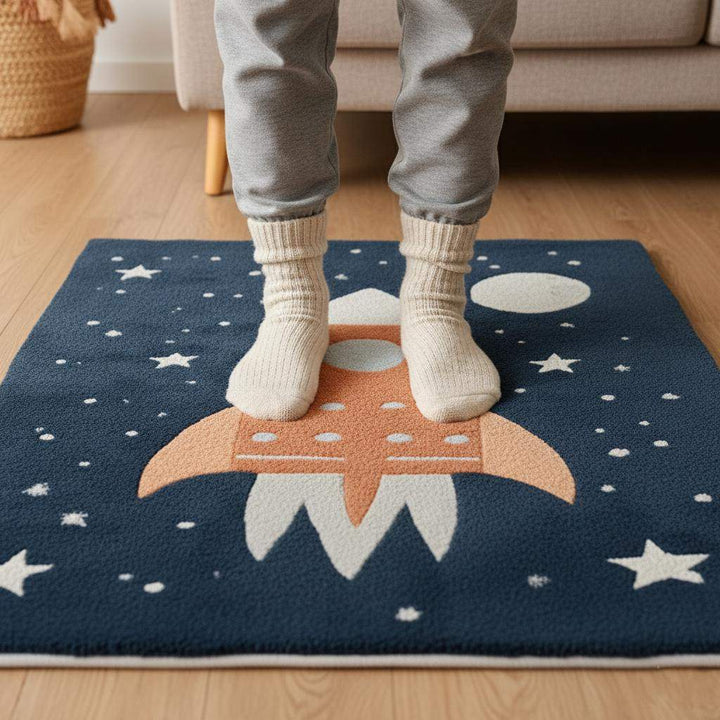 Translation missing: es.Rocket Ship Kids Rug | Space Theme Nursery Carpet | Baby Room Decor | Astronaut Playroom Rug | Handmade Tufted Wool Area Mat | Galaxy Design