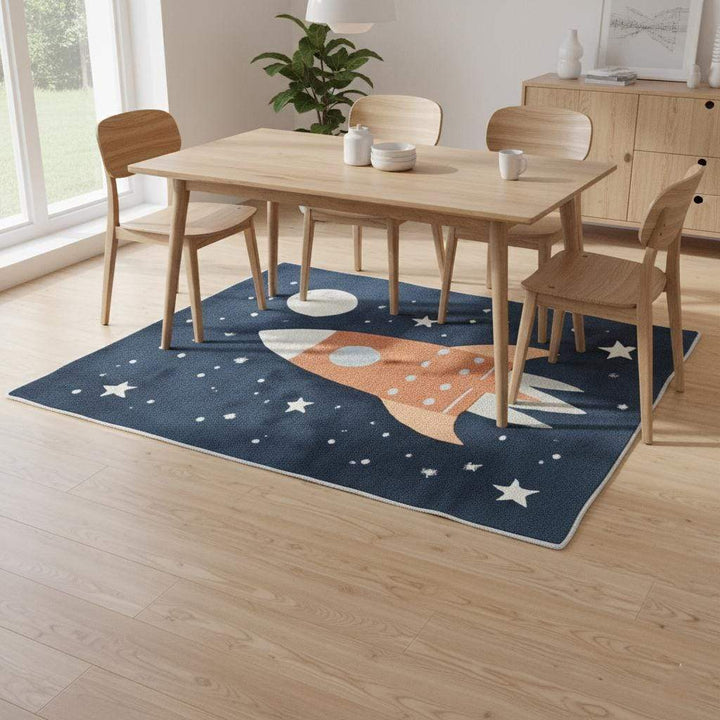 Translation missing: es.Rocket Ship Kids Rug | Space Theme Nursery Carpet | Baby Room Decor | Astronaut Playroom Rug | Handmade Tufted Wool Area Mat | Galaxy Design
