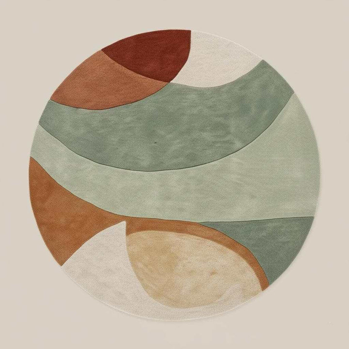 Translation missing: en.Hand-tufted wool rug with sage terracotta geometric circle design, plush and durable round area rug for modern retro decor