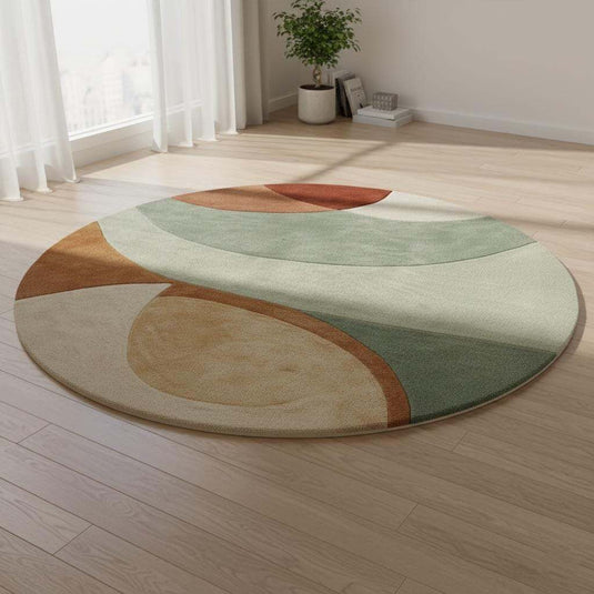 Translation missing: en.Hand-tufted wool rug with sage terracotta geometric circle design, round area rug for modern retro decor