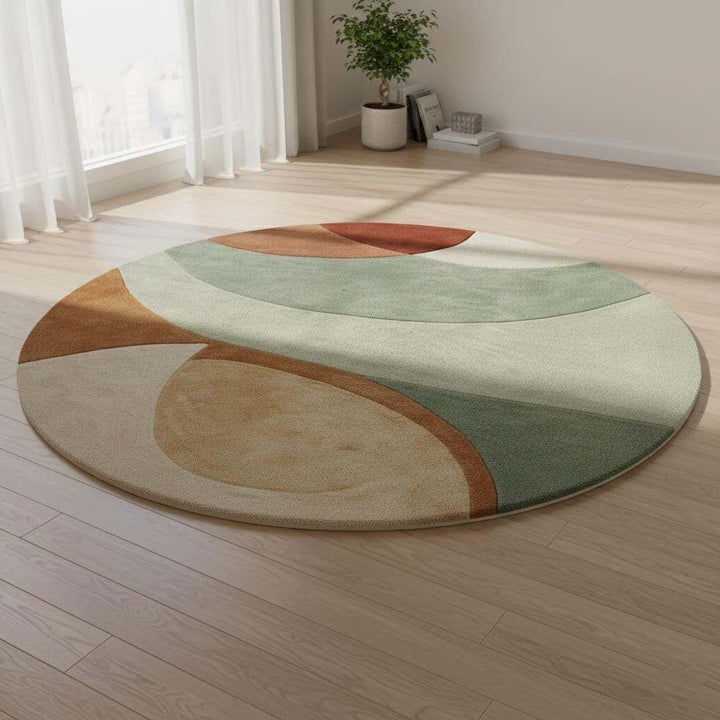 Translation missing: en.Hand-tufted wool rug with sage terracotta geometric circle design, round area rug for modern retro decor