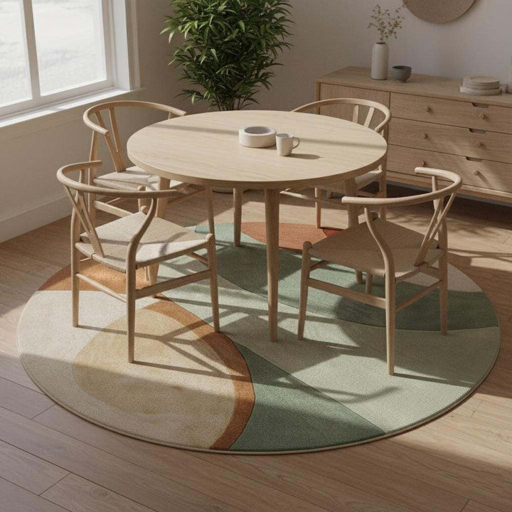Translation missing: en.Hand-tufted wool rug with sage terracotta geometric circle design, plush textured round area rug for modern retro decor