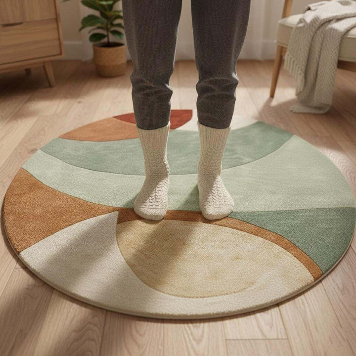 Translation missing: en.Hand-tufted round wool rug with sage terracotta geometric circle design and plush texture