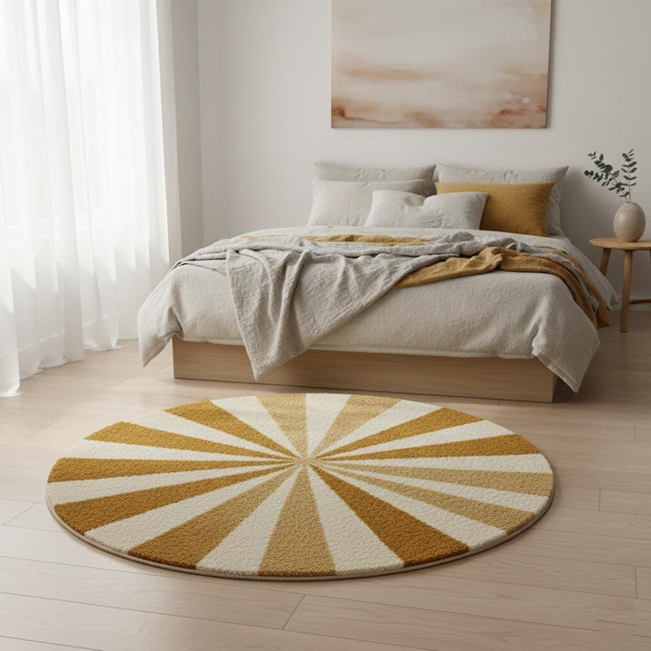Translation missing: en.Round Sunburst Shag Rug – Mustard &amp; Cream Mid-Century Modern Accent