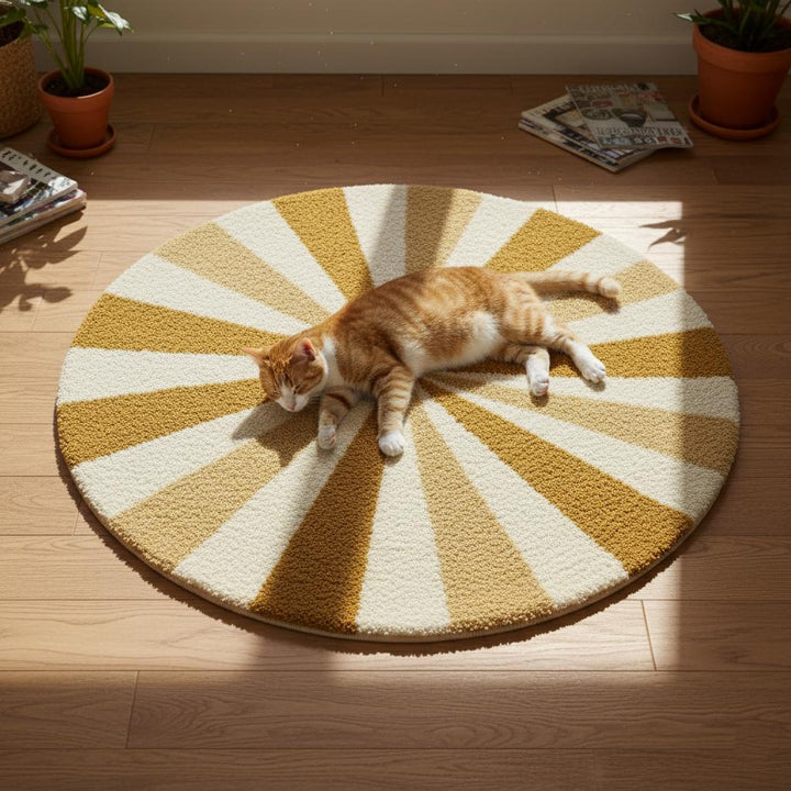 Translation missing: en.Round Sunburst Shag Rug – Mustard &amp; Cream Mid-Century Modern Accent
