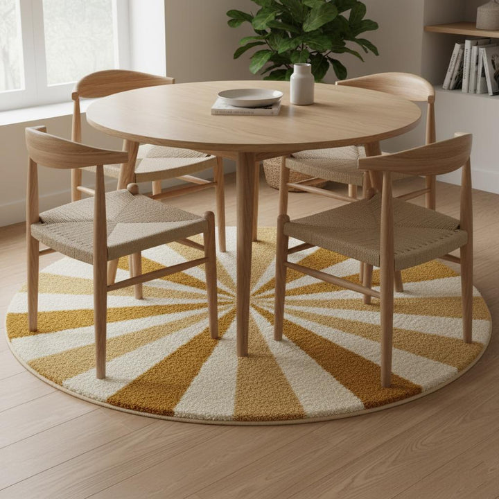 Translation missing: en.Round Sunburst Shag Rug – Mustard &amp; Cream Mid-Century Modern Accent