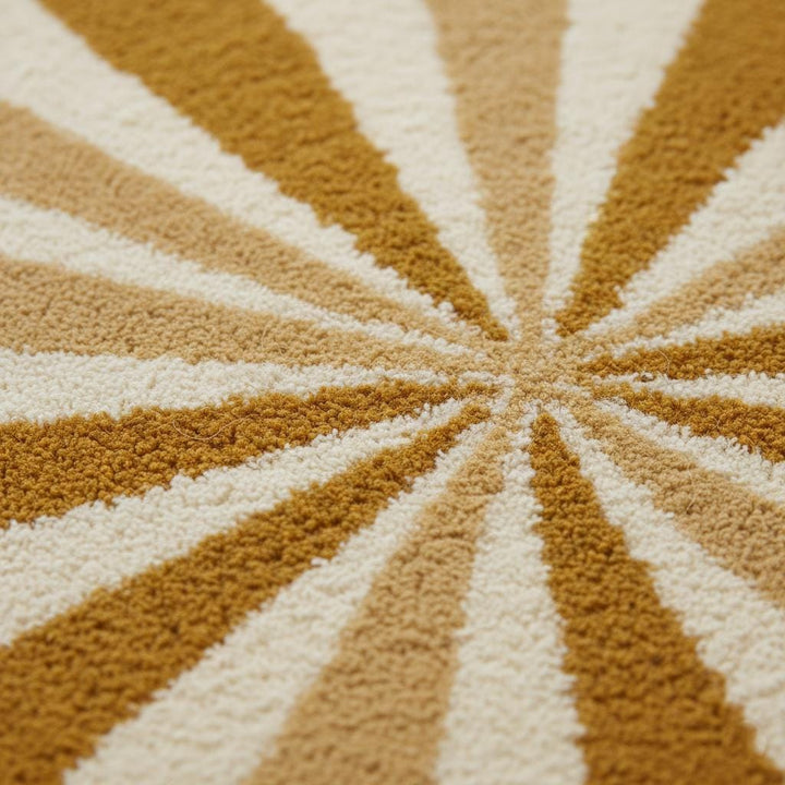 Translation missing: en.Round Sunburst Shag Rug – Mustard &amp; Cream Mid-Century Modern Accent
