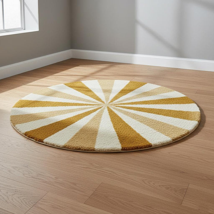 Translation missing: en.Round Sunburst Shag Rug – Mustard &amp; Cream Mid-Century Modern Accent