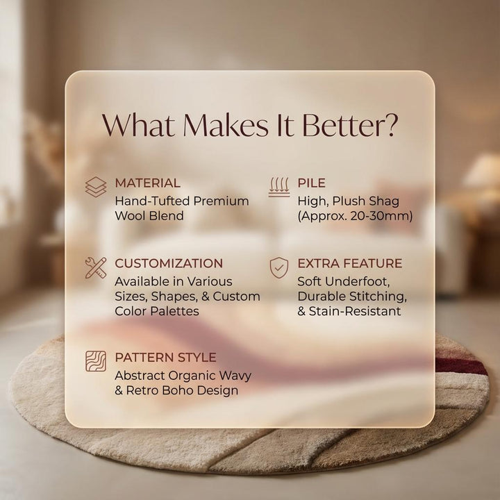 Translation missing: en.Round tufted rug hand-tufted wool area rug with sunset earth tone colors and plush soft pile