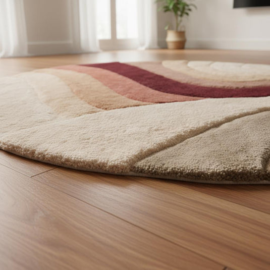 Translation missing: es.Hand-tufted round tufted rug with plush wool pile in warm earth tones and boho pattern