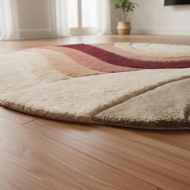 Translation missing: en.Hand-tufted round tufted rug with plush wool pile in warm earth tones and boho pattern