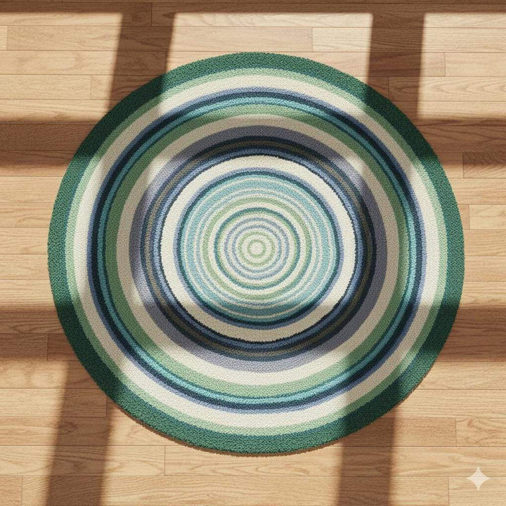 Translation missing: es.Round Coastal Outdoor Rug Blue &amp; Green Circular Patio Carpet for Deck, Balcony Size-6x6 Feet Custmizable