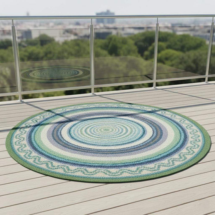 Translation missing: en.Round Coastal Outdoor Rug Blue &amp; Green Circular Patio Carpet for Deck, Balcony Size-6x6 Feet Custmizable