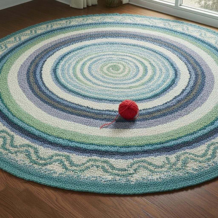 Translation missing: en.Round Coastal Outdoor Rug Blue &amp; Green Circular Patio Carpet for Deck, Balcony Size-6x6 Feet Custmizable
