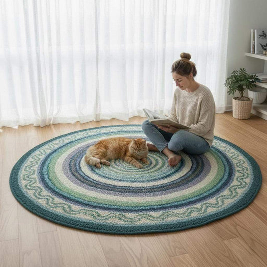 Translation missing: es.Round Coastal Outdoor Rug Blue &amp; Green Circular Patio Carpet for Deck, Balcony Size-6x6 Feet Custmizable