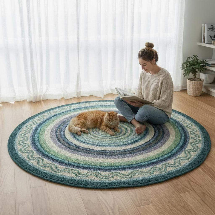 Translation missing: en.Round Coastal Outdoor Rug Blue &amp; Green Circular Patio Carpet for Deck, Balcony Size-6x6 Feet Custmizable