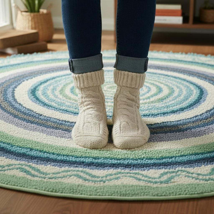 Translation missing: en.Round Coastal Outdoor Rug Blue &amp; Green Circular Patio Carpet for Deck, Balcony Size-6x6 Feet Custmizable