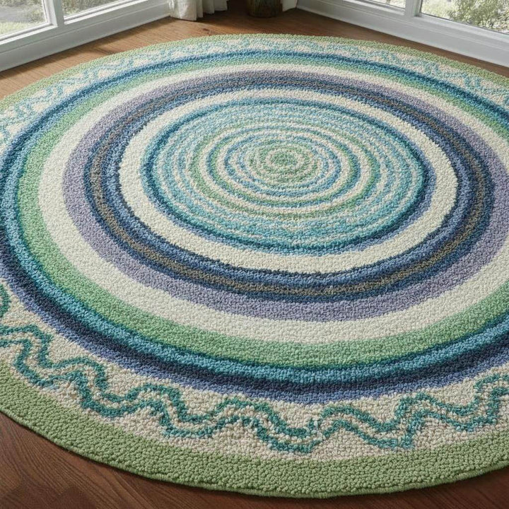 Translation missing: en.Round Coastal Outdoor Rug Blue &amp; Green Circular Patio Carpet for Deck, Balcony Size-6x6 Feet Custmizable