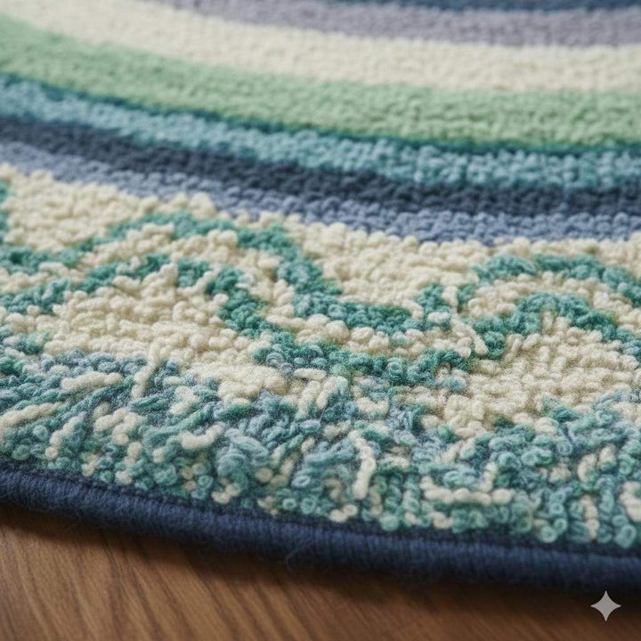Translation missing: en.Round Coastal Outdoor Rug Blue &amp; Green Circular Patio Carpet for Deck, Balcony Size-6x6 Feet Custmizable
