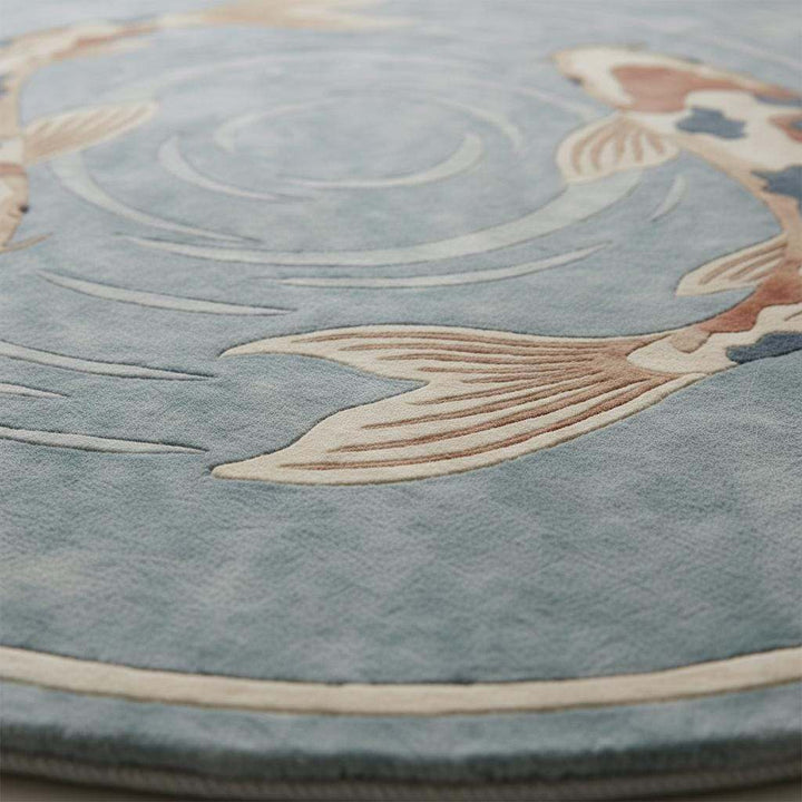 Translation missing: es.Round Koi Fish Area Rug Handmade Wool Japanese Zen Modern Home Decor