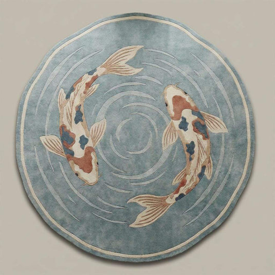 Translation missing: es.Modern round wool rug with koi fish design for living room decor