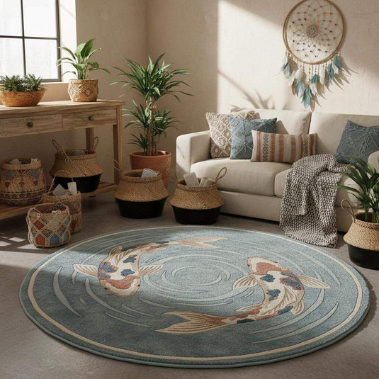 Translation missing: es.Japanese inspired koi carp rug handmade with calming blue tones