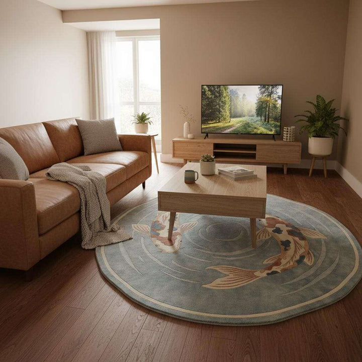 Translation missing: es.Decorative round koi fish rug perfect for zen and japandi interiors