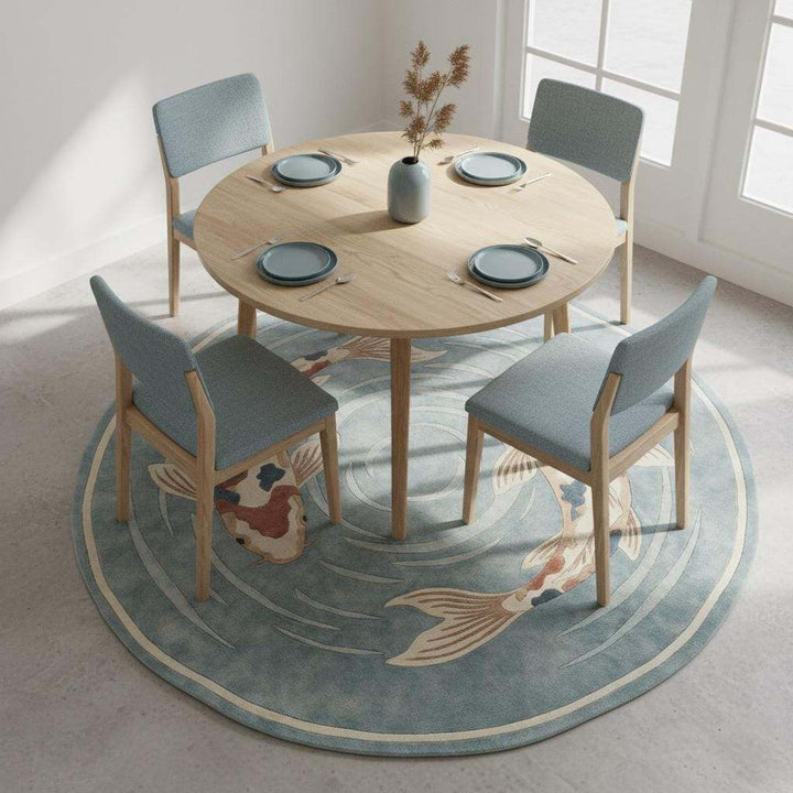 Translation missing: es.Round Koi Fish Area Rug Handmade Wool Japanese Zen Modern Home Decor