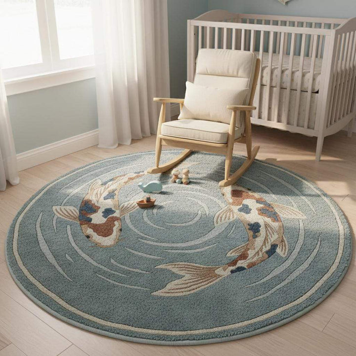 Translation missing: es.Handmade wool koi fish rug used as modern statement floor decor