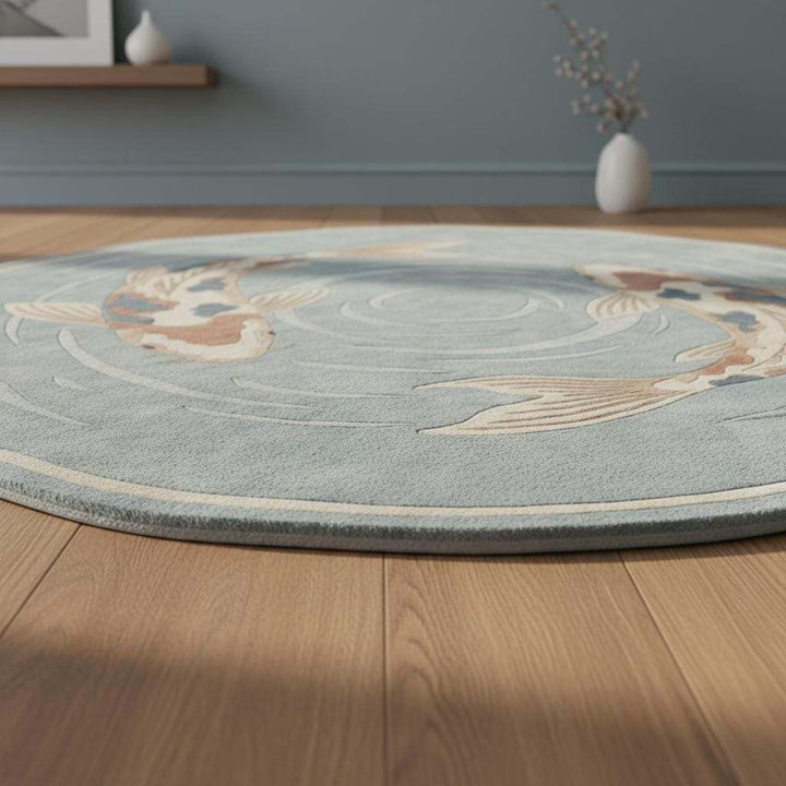 Translation missing: es.Round Koi Fish Area Rug Handmade Wool Japanese Zen Modern Home Decor