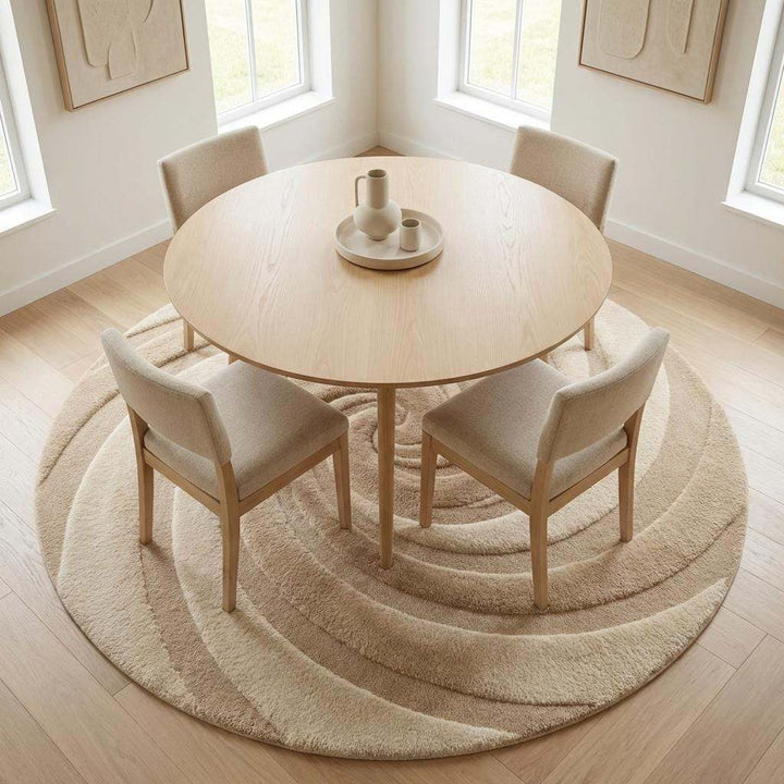 Translation missing: es.Neutral round nursery rug hand tufted wool, soft plush swirl rug for calm cozy baby room, aesthetic modern decor gift for new home