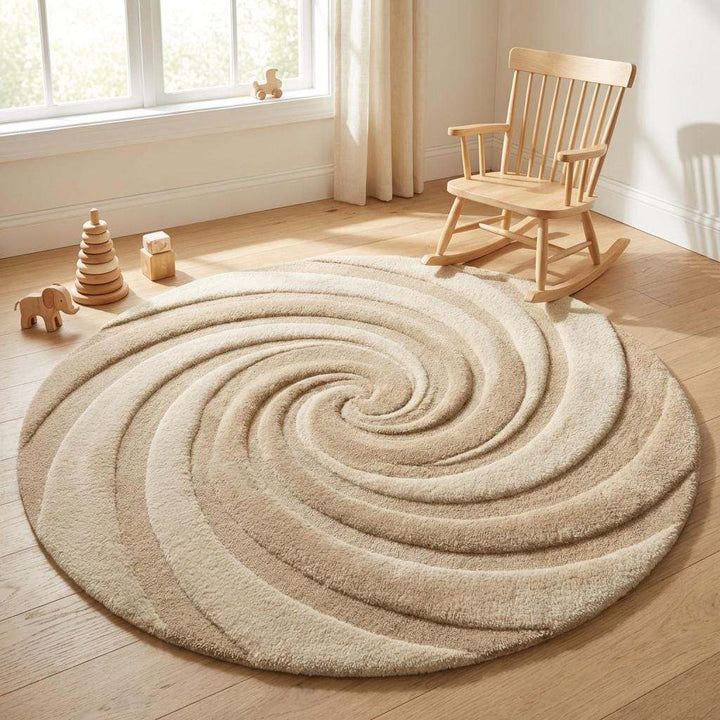 Translation missing: es.Round Tufted Wool Swirl Rug, Neutral Modern Minimalist Living Room Decor Gift