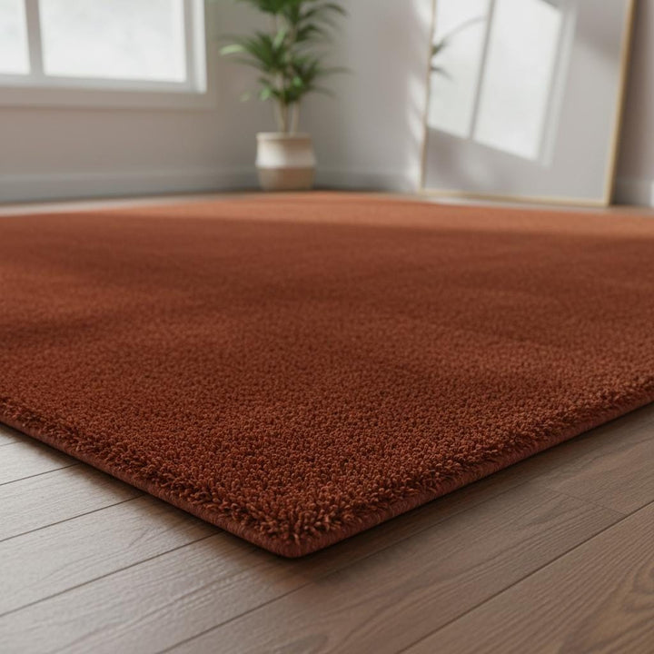 Translation missing: es.Rust shag rug high pile vintage style cozy living room carpet in warm rust and retro orange tones